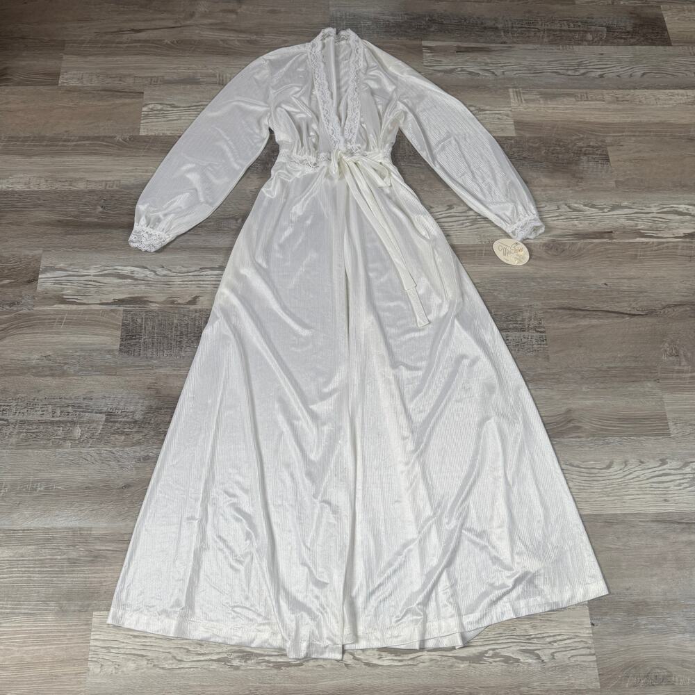 Vintage Miss Elaine White Lace Trim Maxi Robe NWT Bridal Cottagecore Large